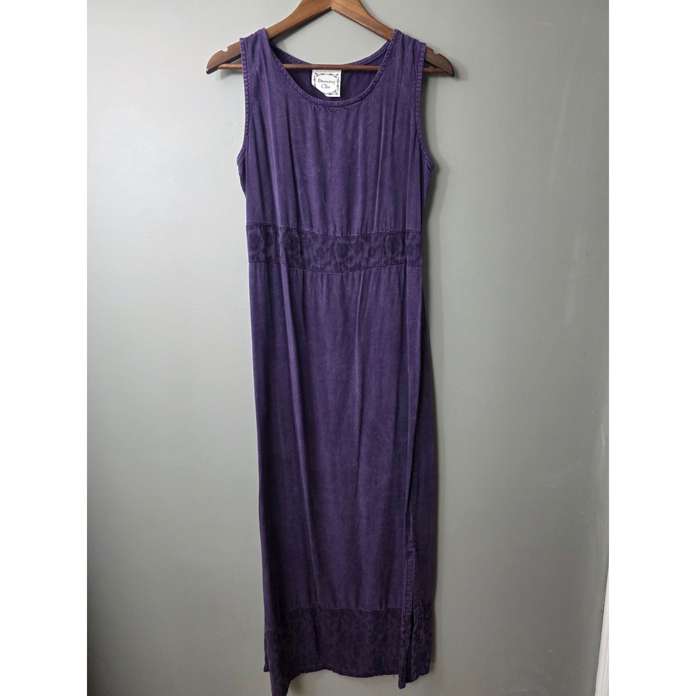 Dressing Clio Purple Sleeveless Maxi Dress Floral Lace Trim Boho Scoop Neck L